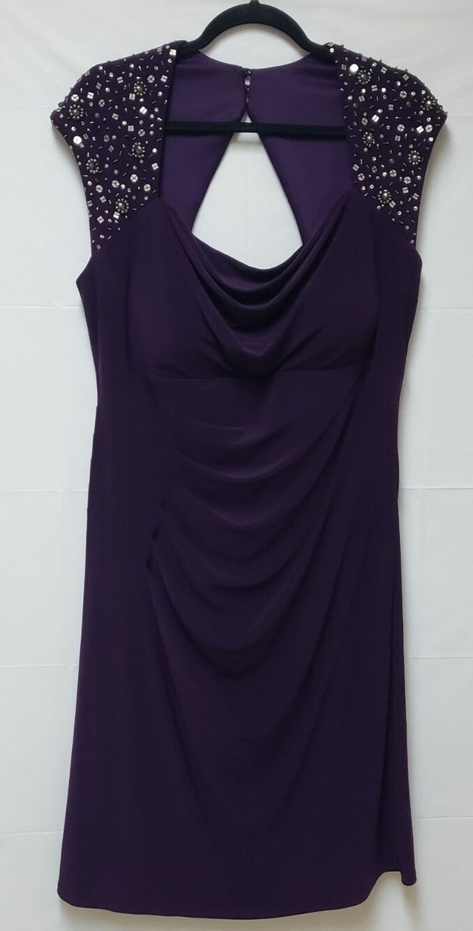 Xscape Women’s 16W Eggplant Formal Gown Ruched Draped Plus Size PO Good